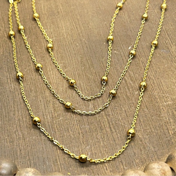 NWOT Stainless Steel 18K Gold Plated Tripled Layers Necklace - Picture 2 of 8